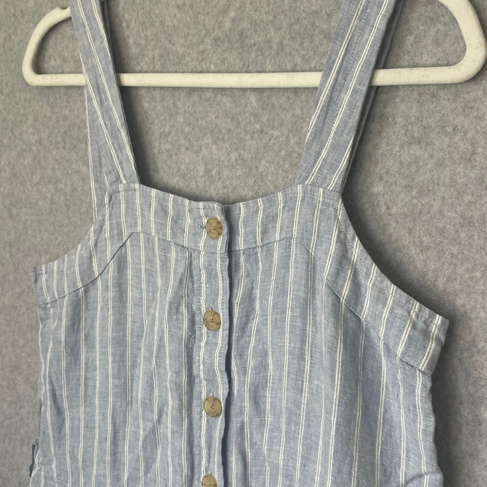 Everlane Striped Linen Blend Jumpsuit Blue White Button Front Wide Leg Size M - Picture 3 of 9